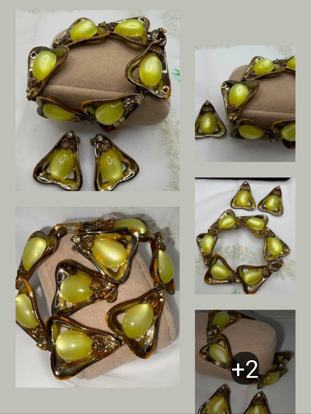 Yellow Teardrop Statement Necklace and Earring Set - Vintage-Inspired